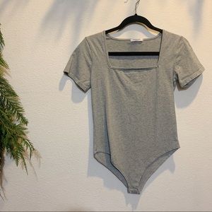 Grey Square Neck Bodysuit